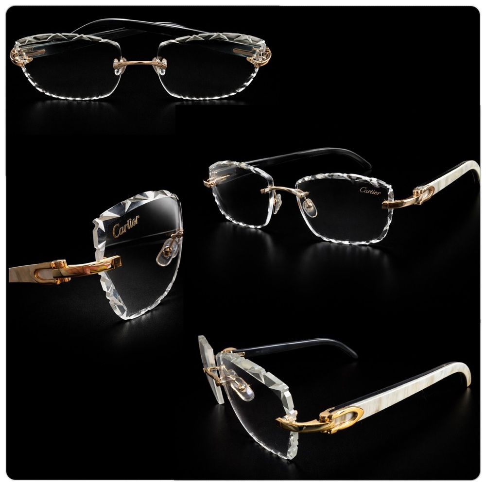 Cartier Rimless Crystal-Edged Glasses in Gold and Clear
